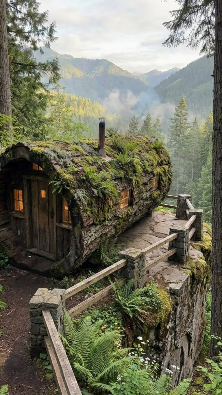 Hidden Log Cabin in the Forest