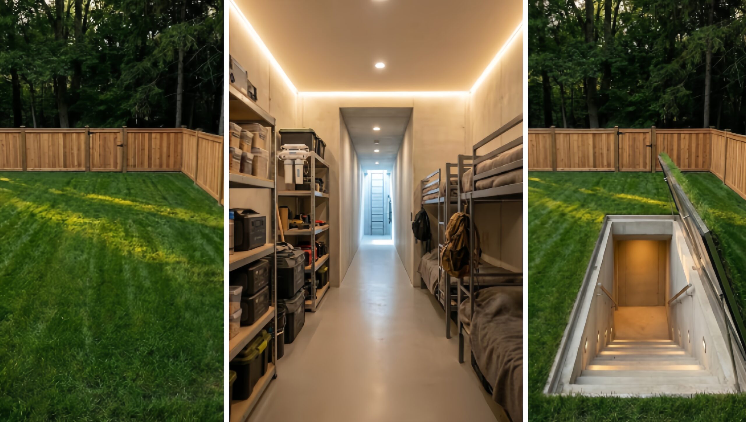 Hidden hideout under the backyard lawn with a secret second exit to the forest