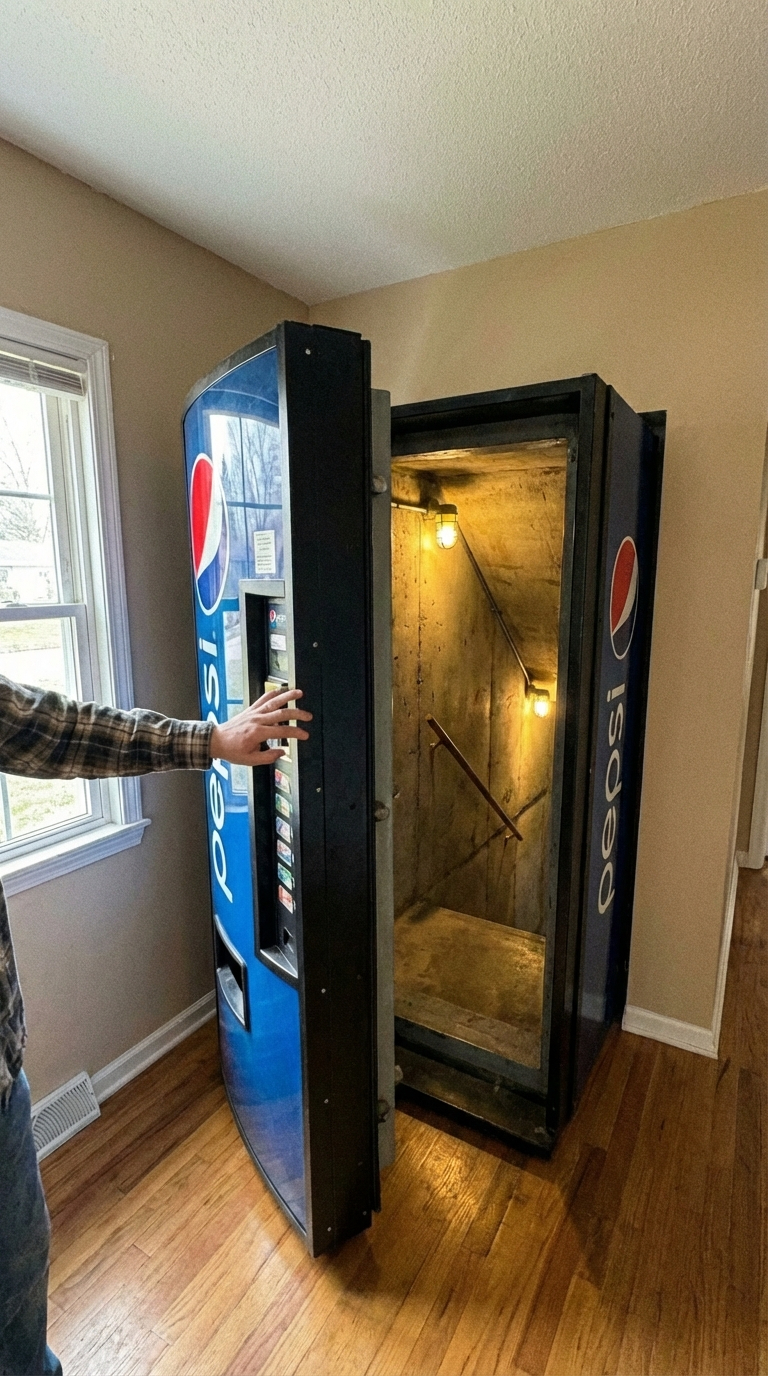 Hidden Underground Bunker Entrance Disguised as a Vending Machine