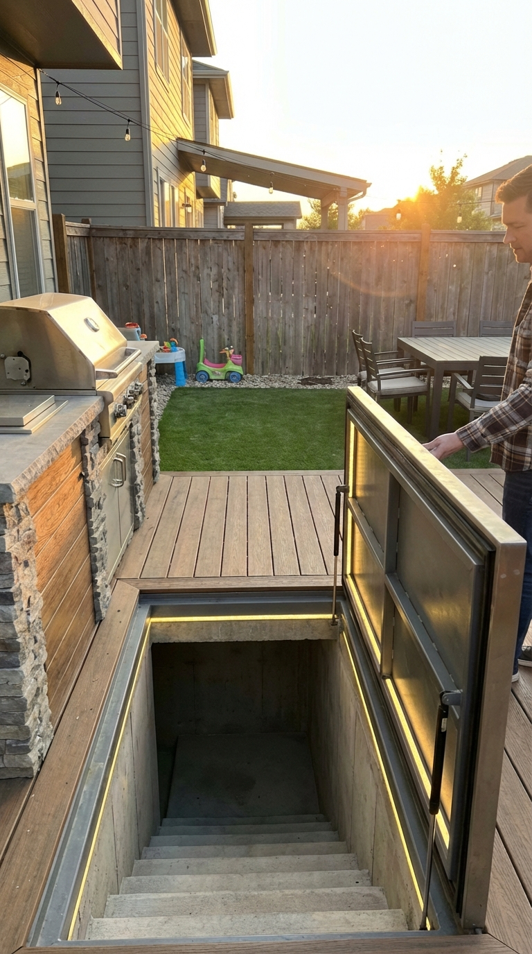 Hidden Backyard Bunker Entrance Beneath Custom Deck