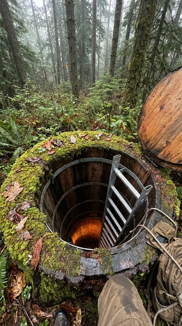 Camouflaged Forest Bunker Hidden Inside a Natural Tree Stump