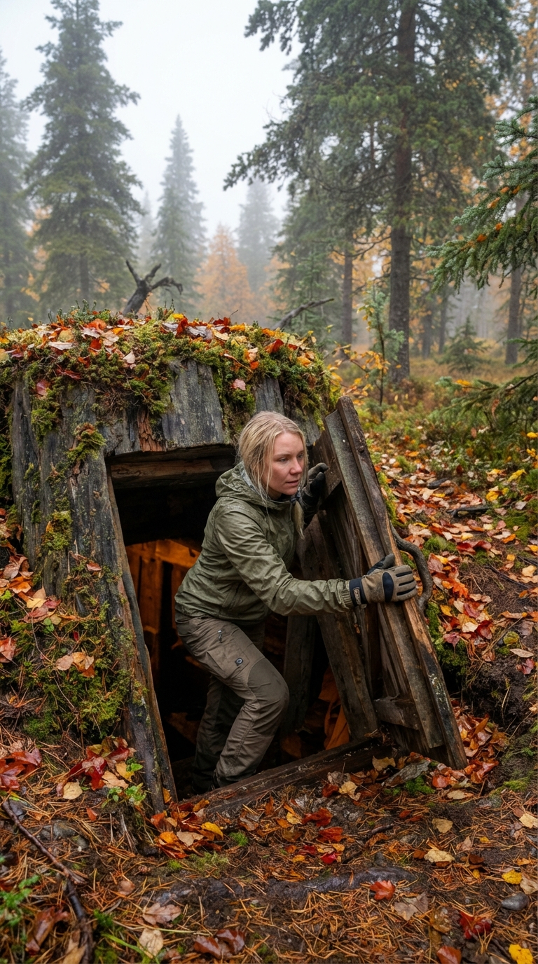 Hidden Underground Shelter with Tree Stump Entrance in the Forests of Canada