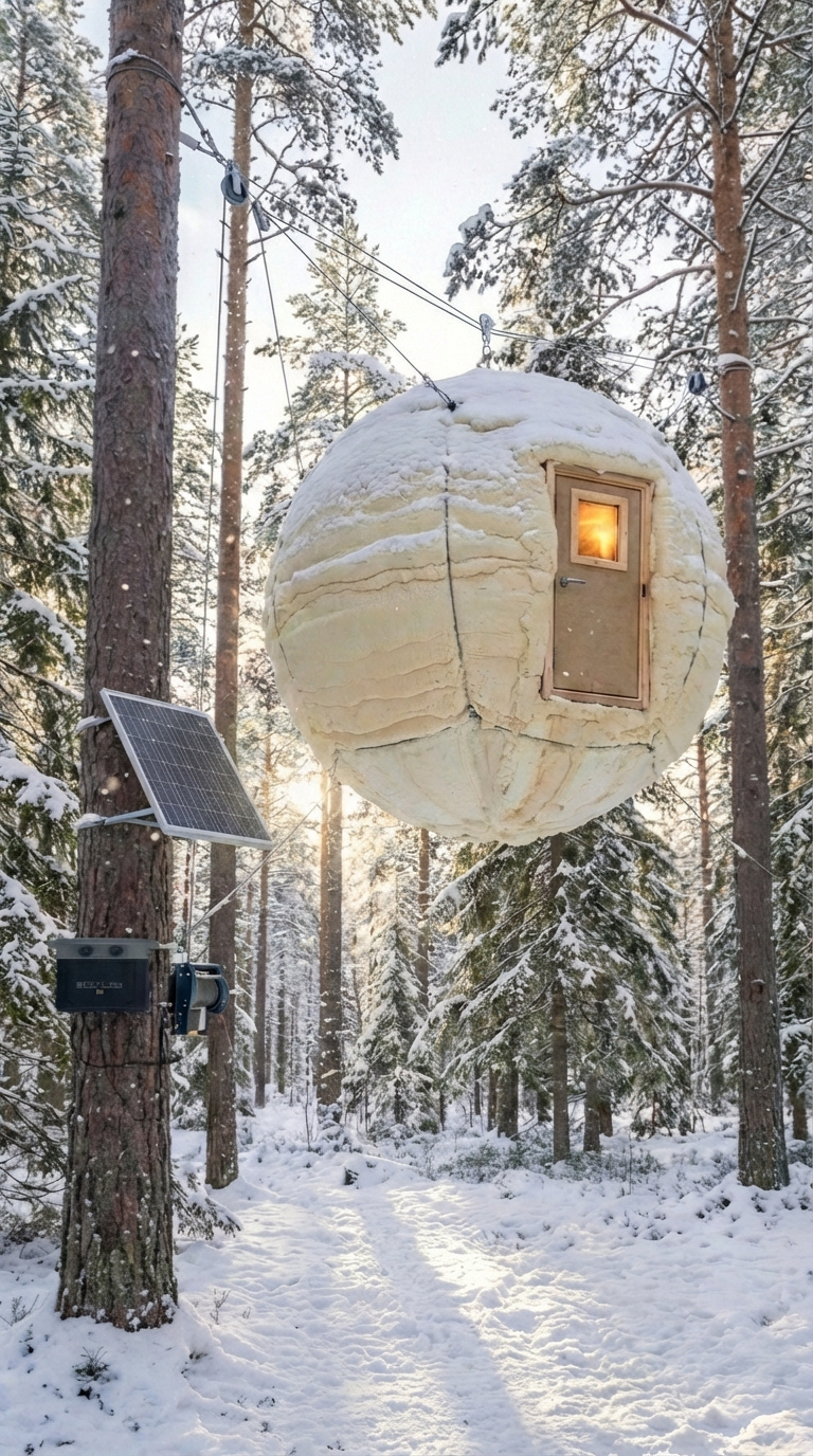 Hidden Foam Lift Cabin in the Forest – Elevated Off-Grid Survival Concept