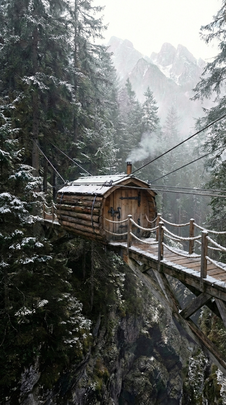 Suspended Cliff Cabin — A Secure Mountain Retreat Above the Gorge