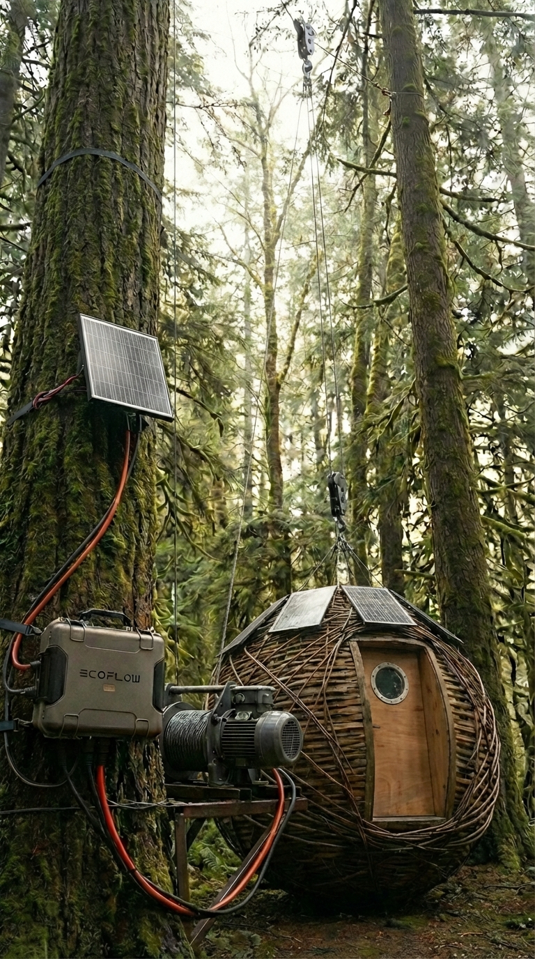 Suspended Forest Pod House: Compact Off-Grid Living in the Trees