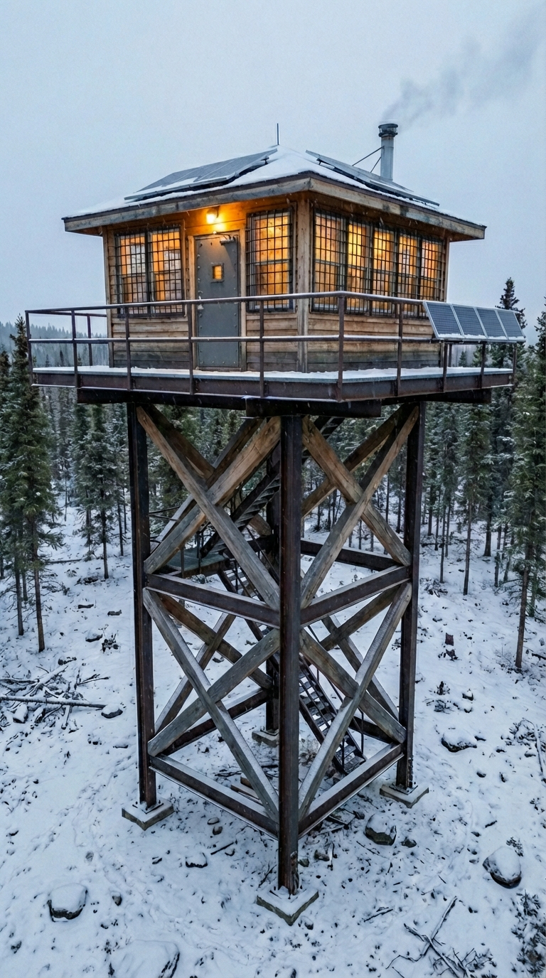 Skywatch Tower Cabin: A Reinforced Forest Retreat Above the Wilderness