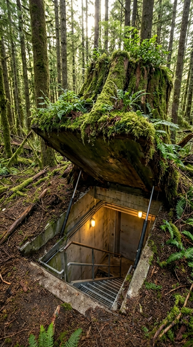 Hidden Bunker Entrance Disguised as an Old Tree Stump