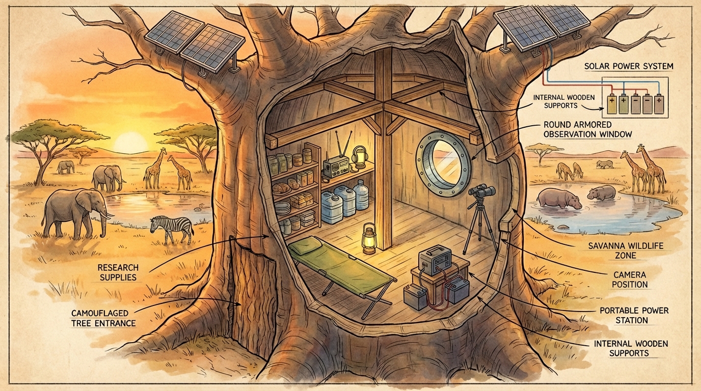 Hidden Baobab Research Shelter for Wildlife Photographers