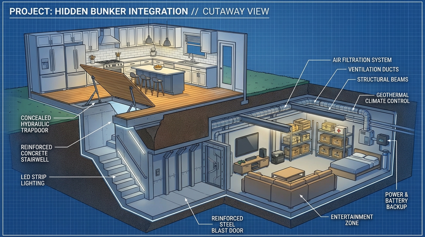 Secret Bunker Entrance Hidden Under the Kitchen Floor
