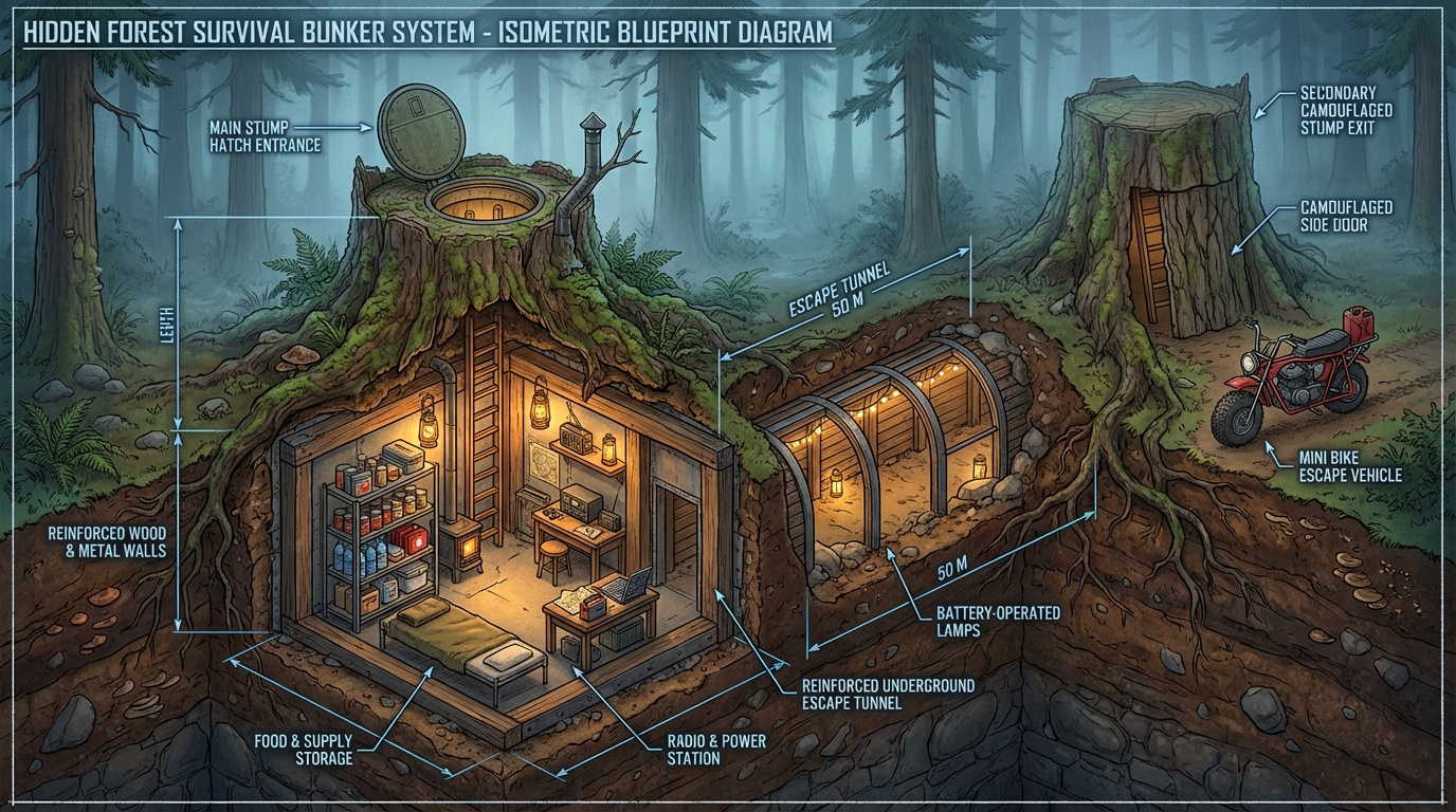 Hidden Forest Stump Shelter