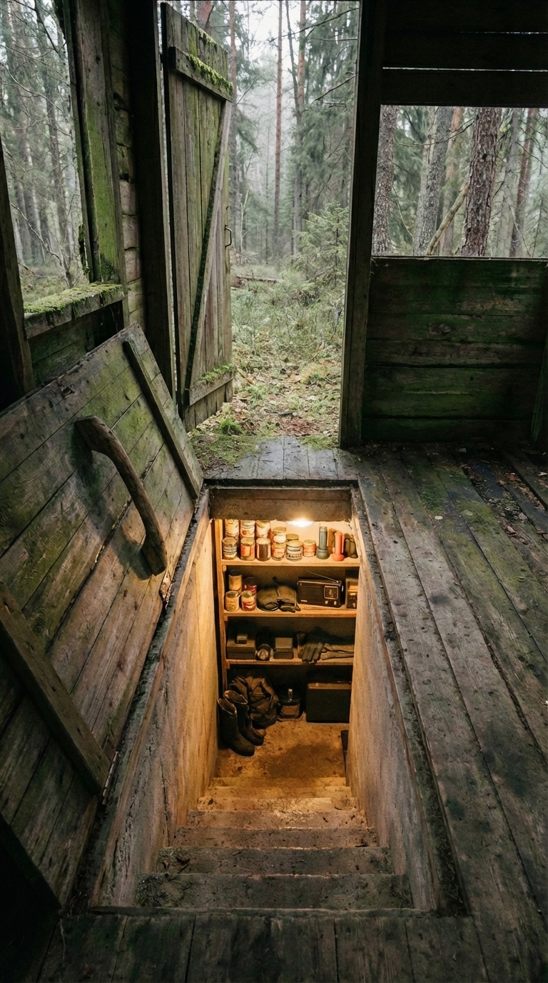 Hidden Underground Bunker Beneath an Abandoned Cabin