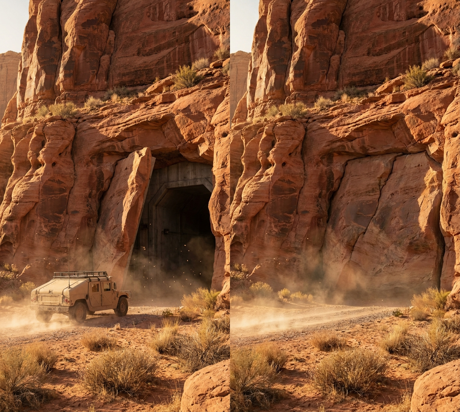 Hidden Rock Bunker: Fully Concealed Entrance Inside a Desert Canyon