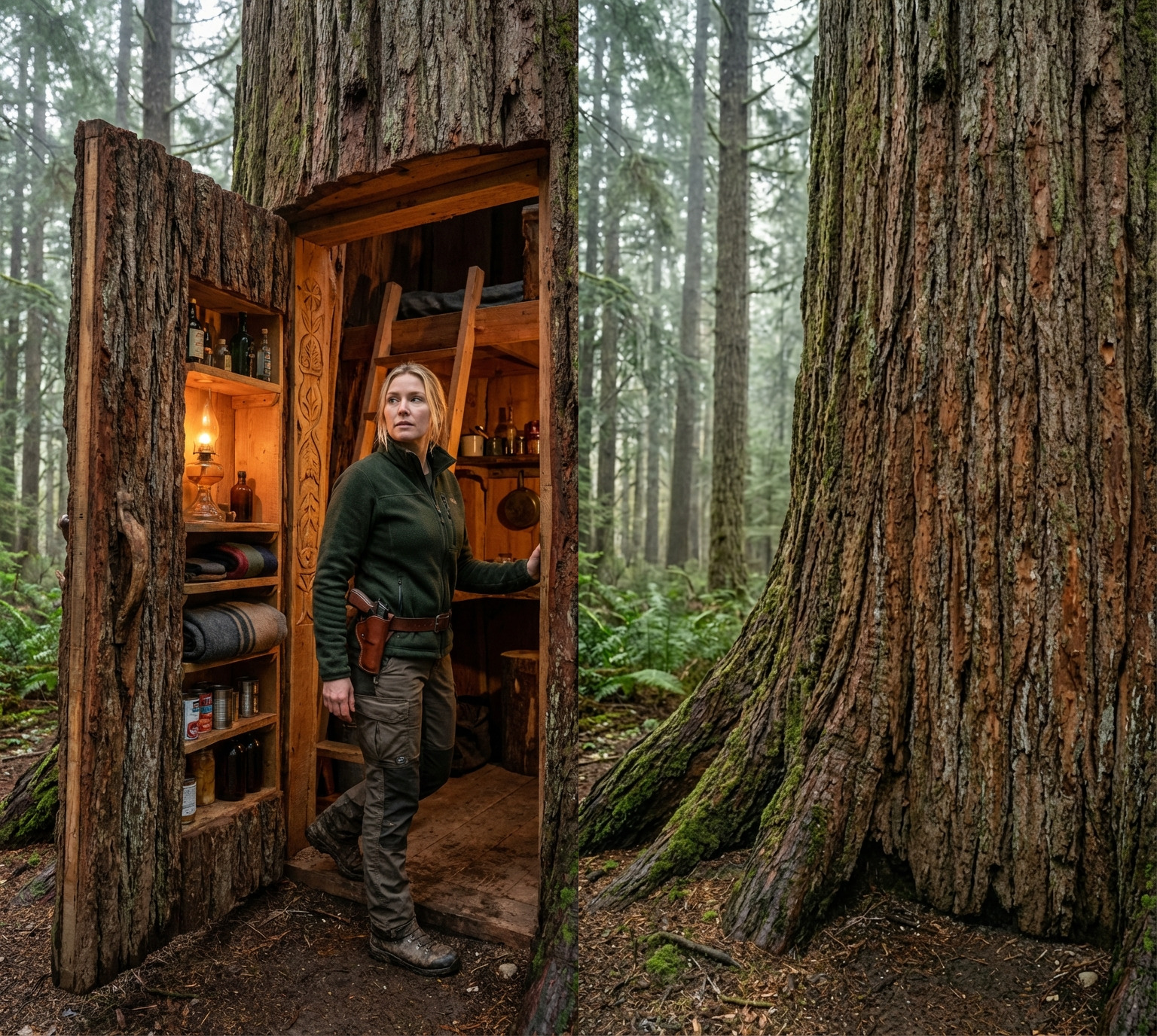 Hidden Tree Shelter: Compact Survival Cabin Built Inside a Living Tree in the USA