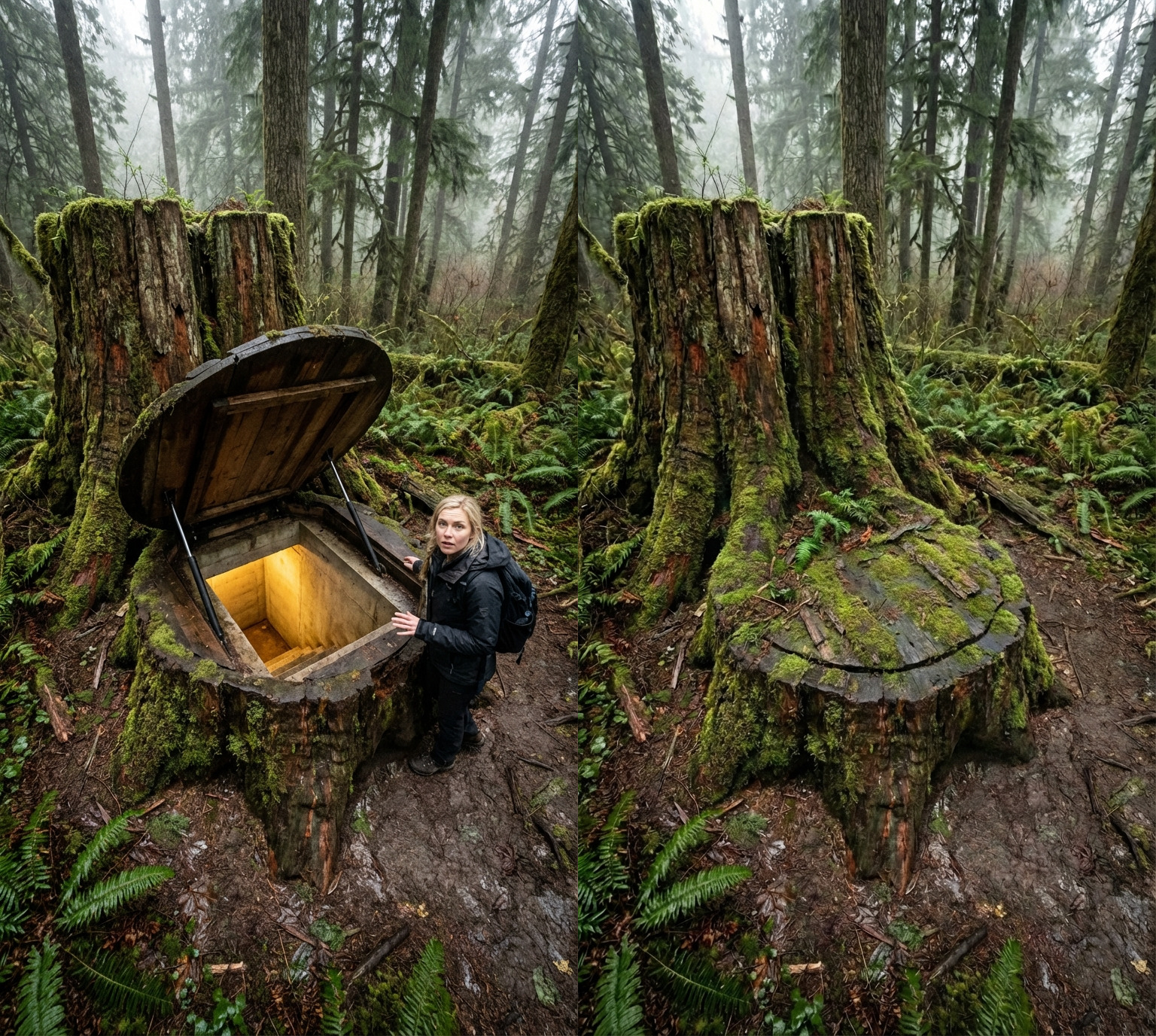 Hidden Forest Bunker in a Tree Stump: Invisible Shelter in Plain Sight