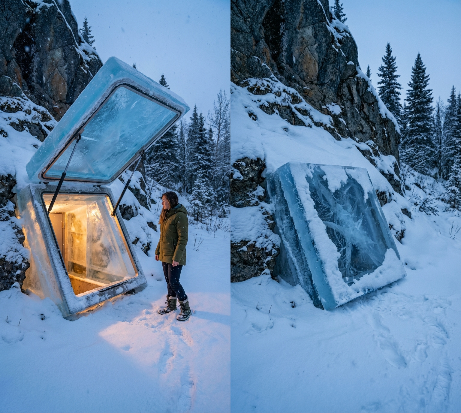 Ice-Sealed Rock Bunker – Extreme Cold Hidden Shelter